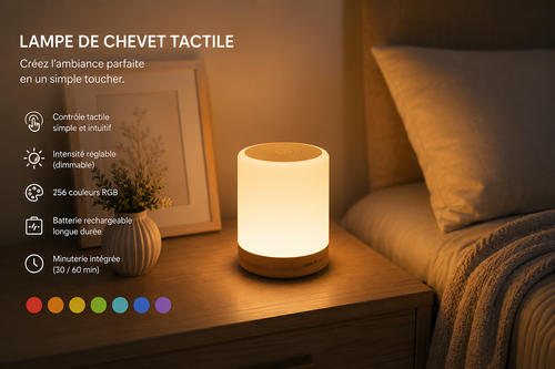 Lampe LED Tactile RGB – 256 Couleurs & Rechargeable