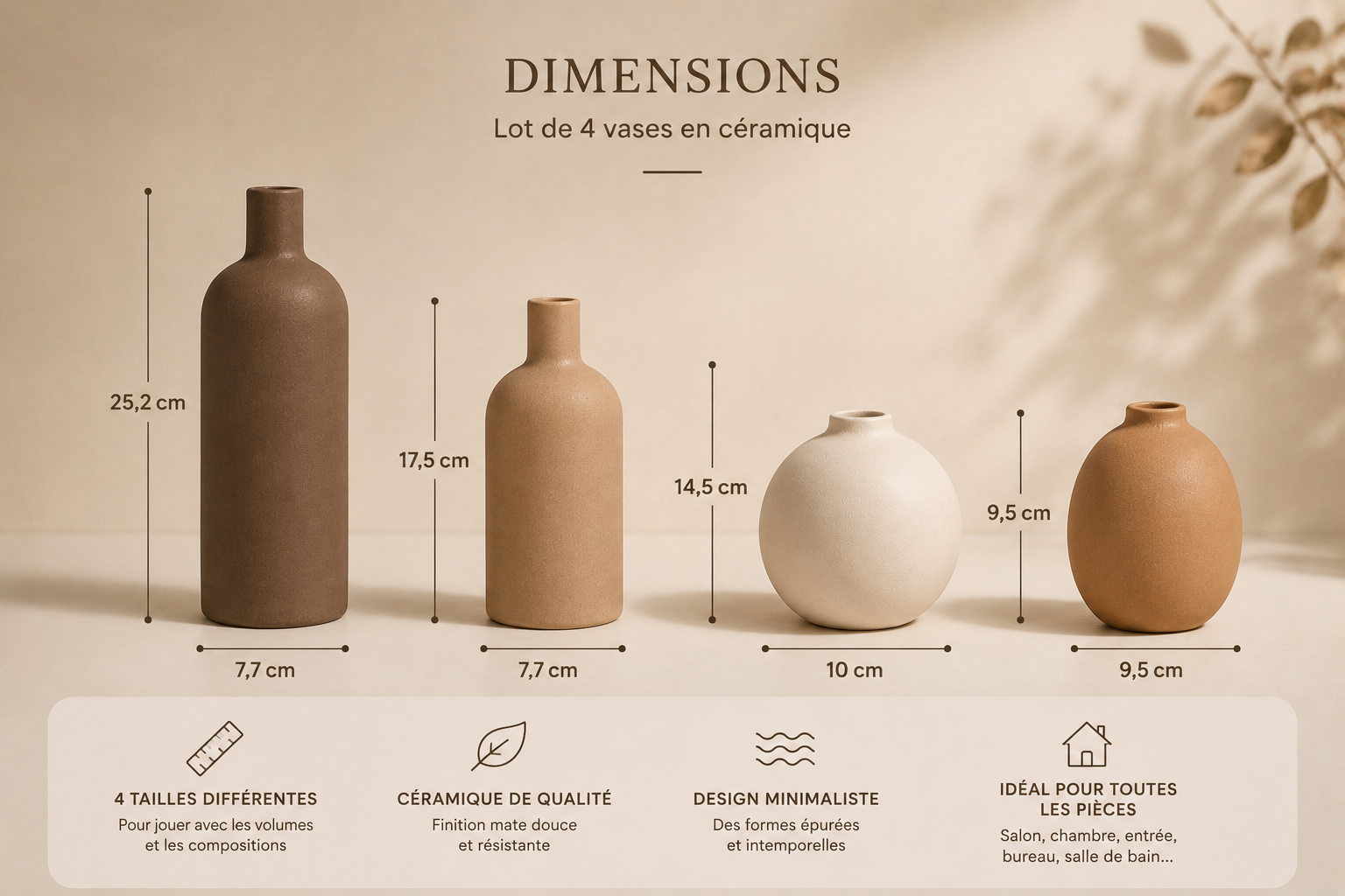 Lot de 4 Vases Décoratifs en Céramique – Style Nordique Minimaliste