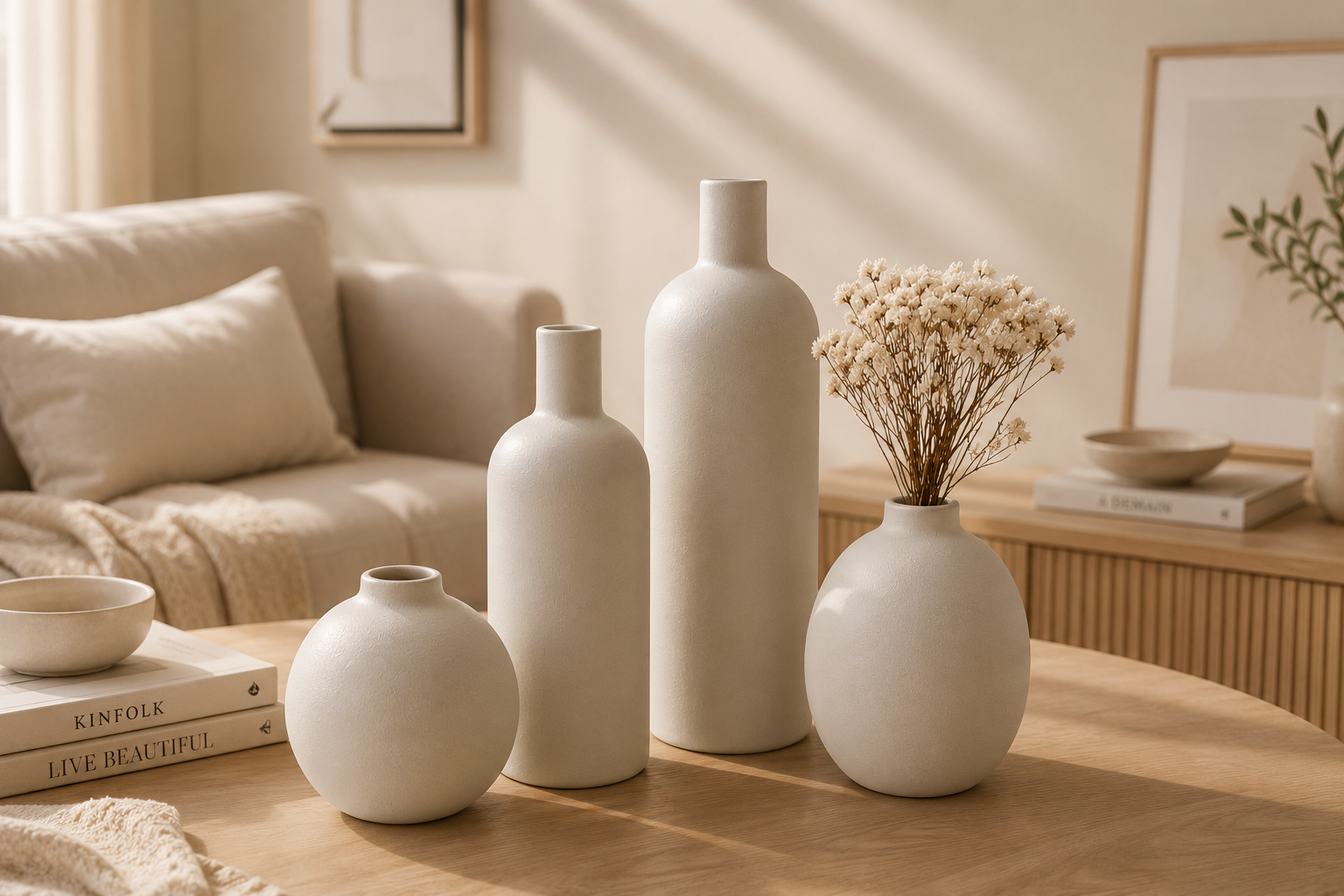 Lot de 4 Vases Décoratifs en Céramique – Style Nordique Minimaliste
