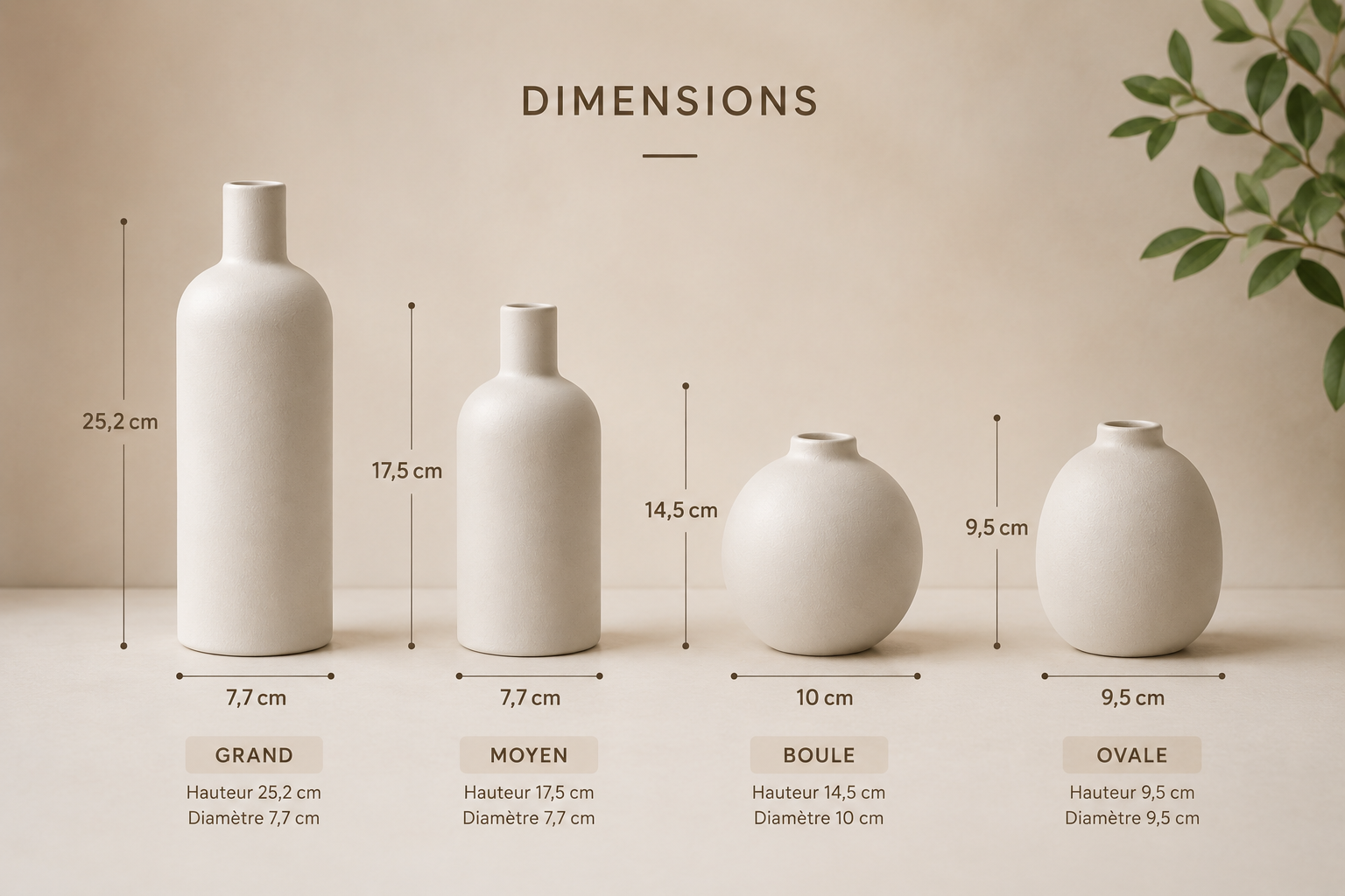 Lot de 4 Vases Décoratifs en Céramique – Style Nordique Minimaliste