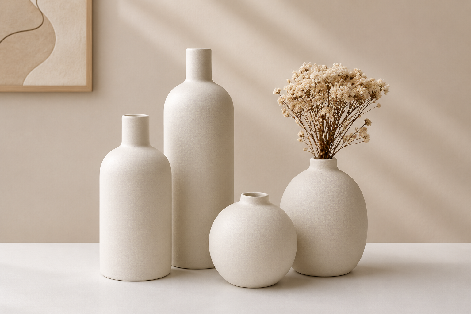 Lot de 4 Vases Décoratifs en Céramique – Style Nordique Minimaliste