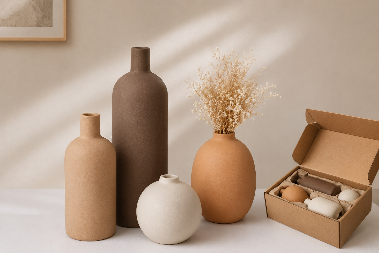 Lot de 4 Vases Décoratifs en Céramique – Style Nordique Minimaliste