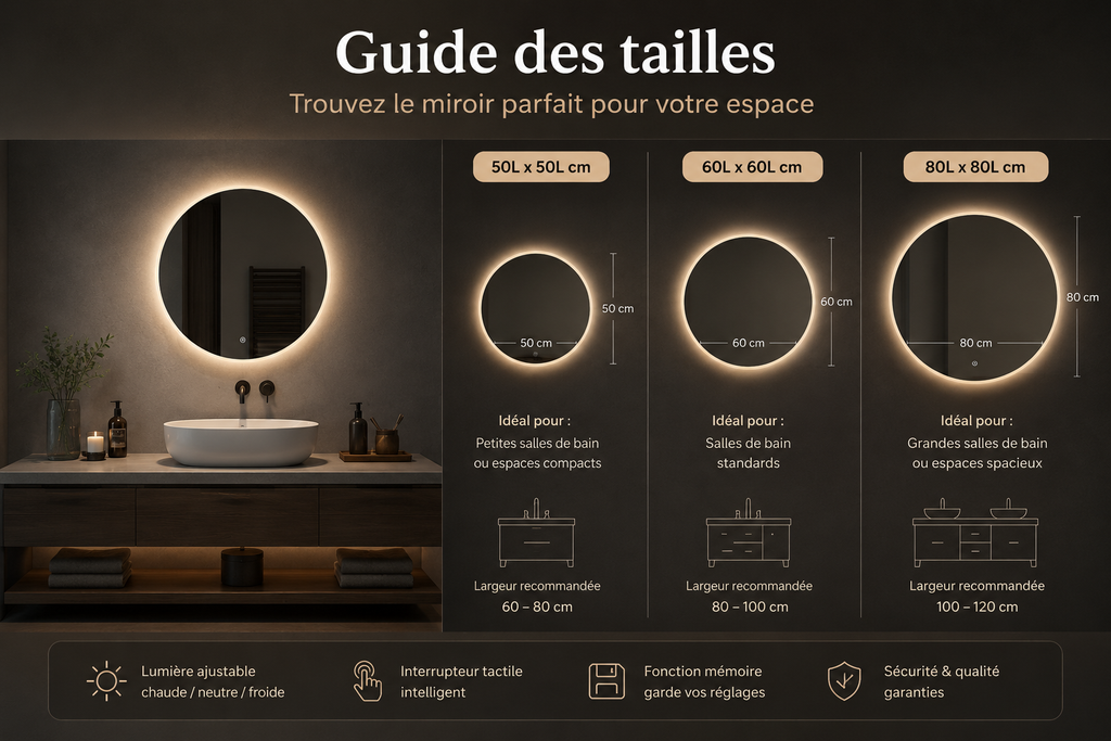 Miroir LED Rond – Éclairage Moderne & Ambiance Personnalisable